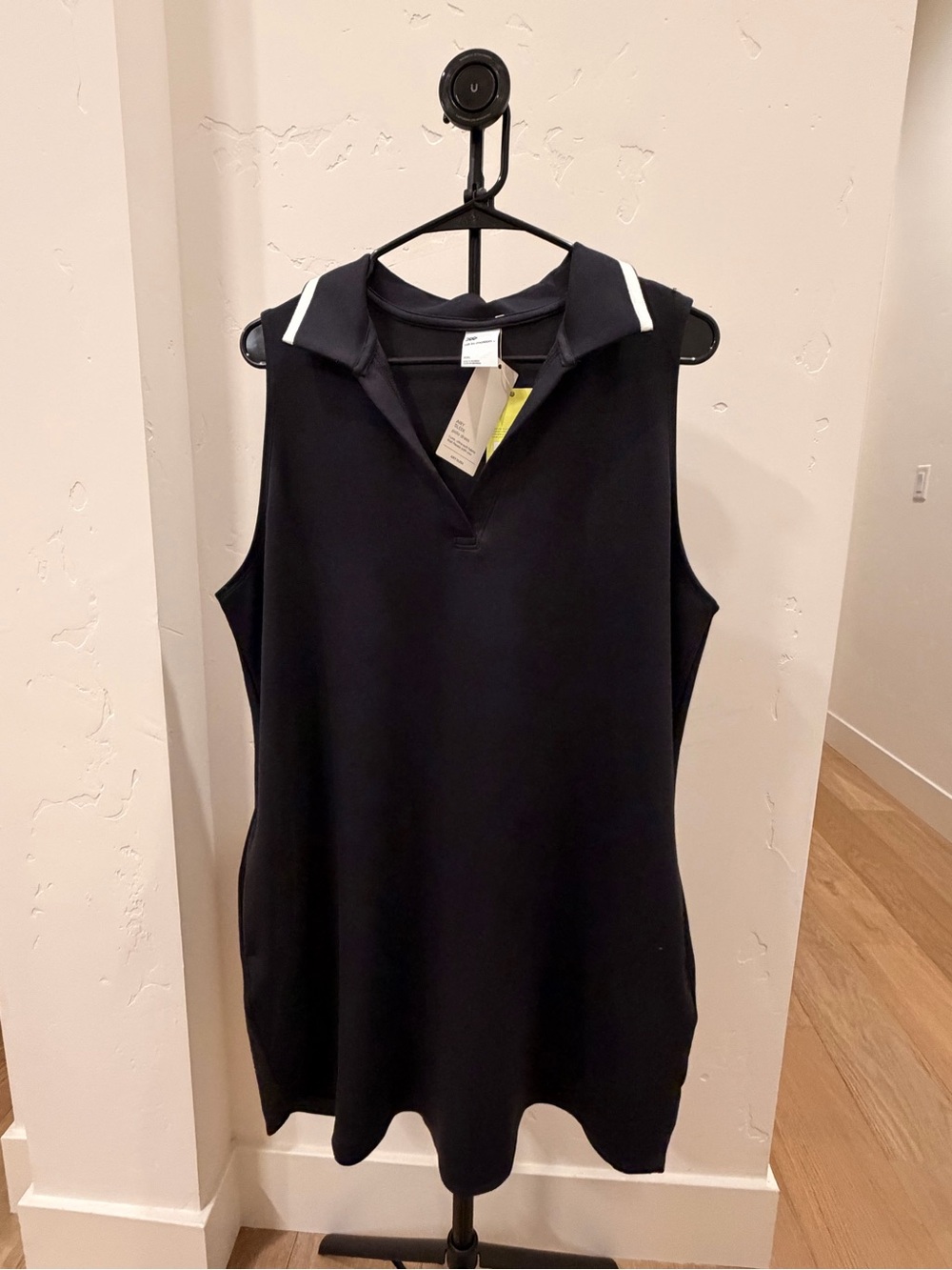 all in motion Black Sleeveless Polo Tank with White Collar Accents